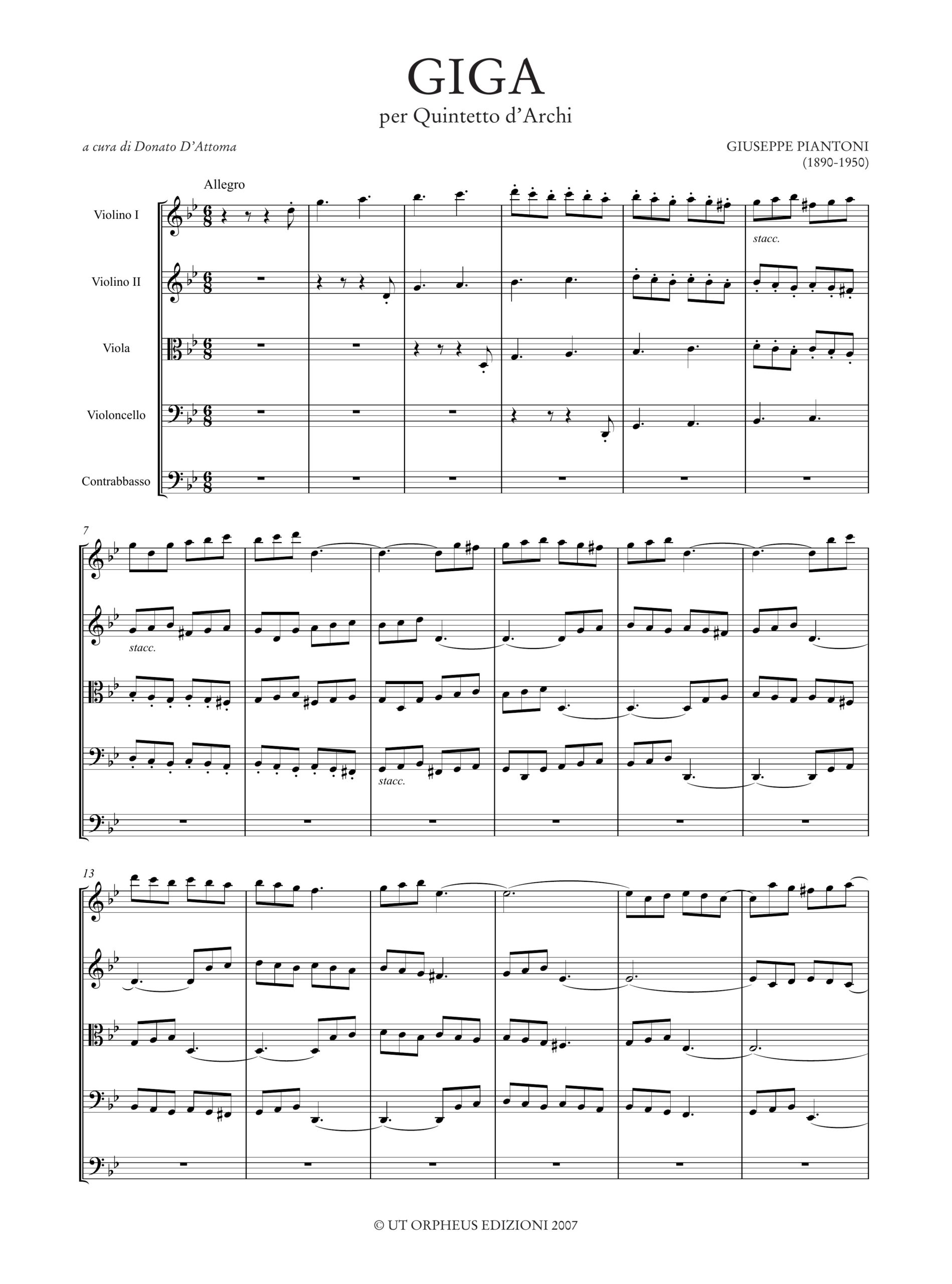 Piantoni, Giuseppe: Giga per Quintetto d’Archi - Image 2