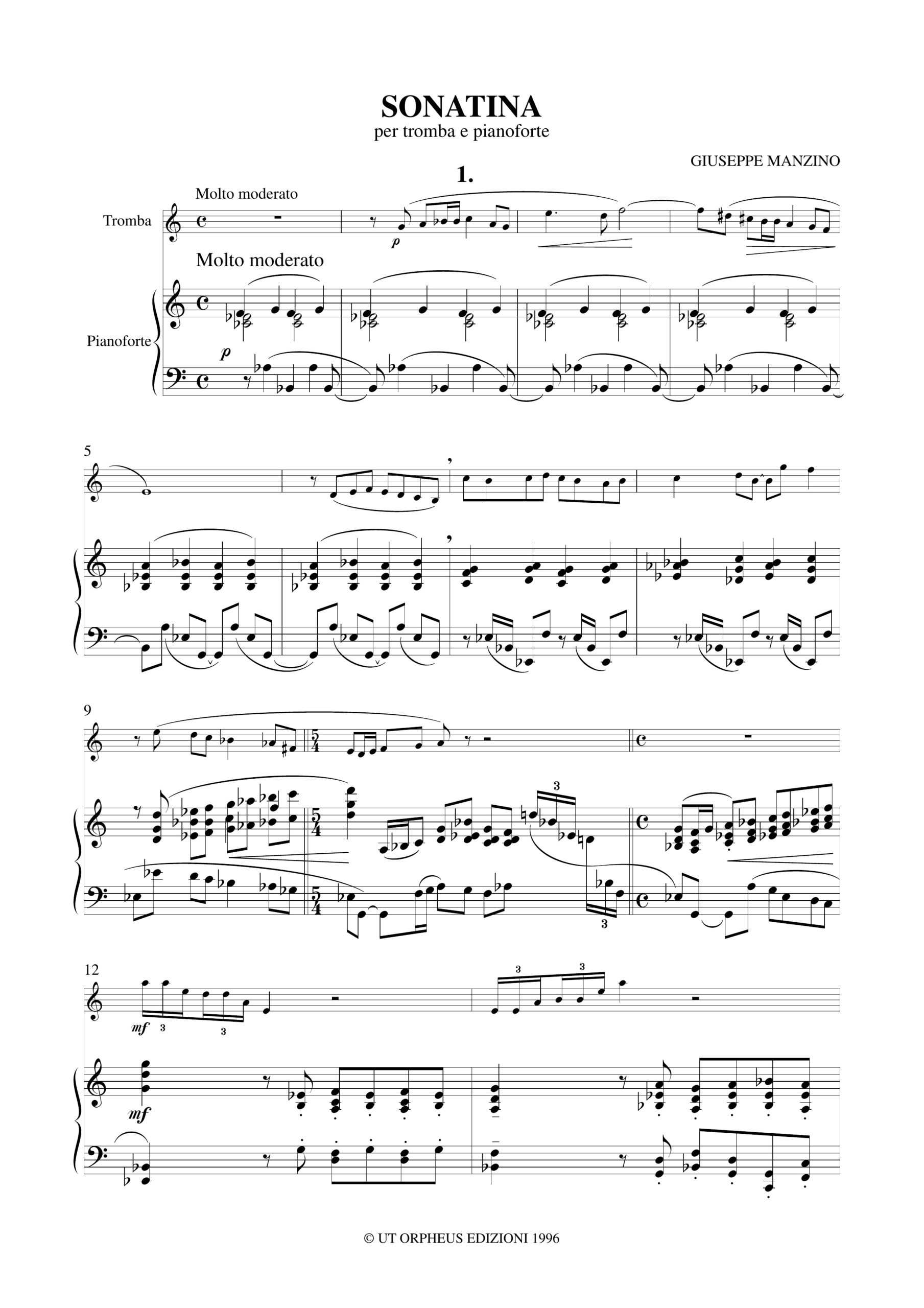 Manzino, Giuseppe: Sonatina per Tromba e Pianoforte (1961) - Image 2