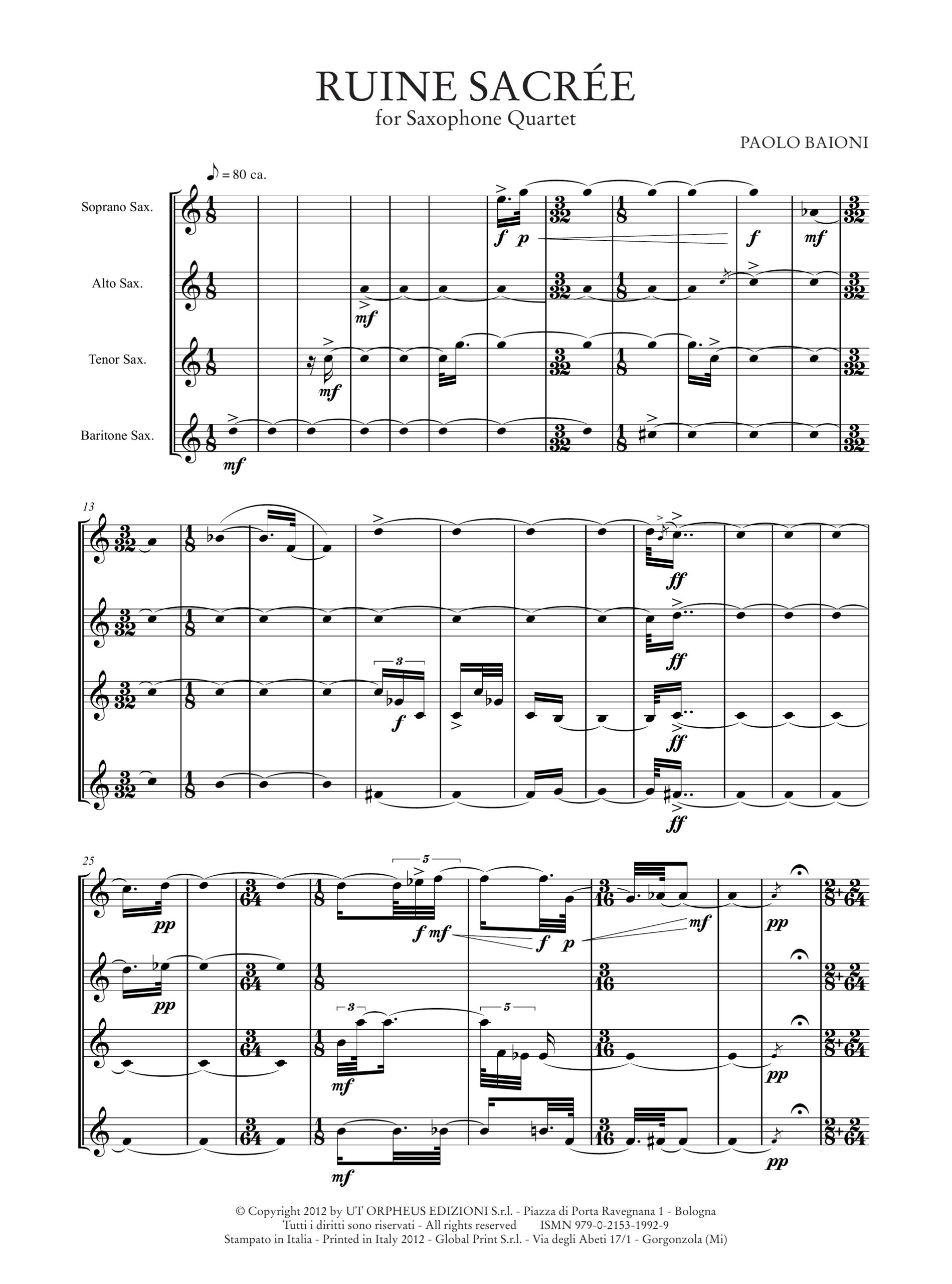 Baioni, Paolo: Ruine Sacrée per Quartetto di Sassofoni (2010) - Image 2