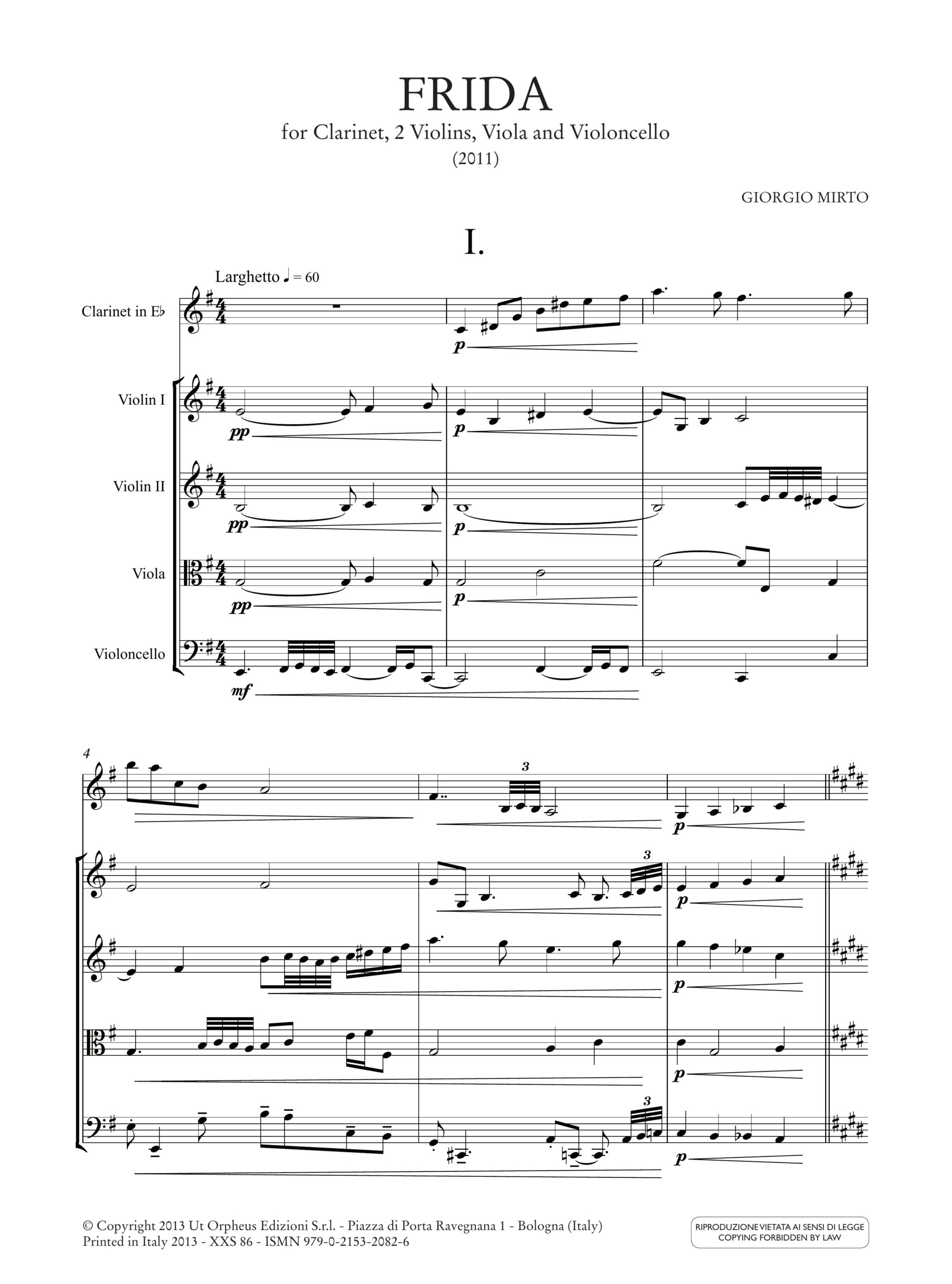 Mirto, Giorgio: Frida per Clarinetto, 2 Violini, Viola e Violoncello (2011) - Image 2
