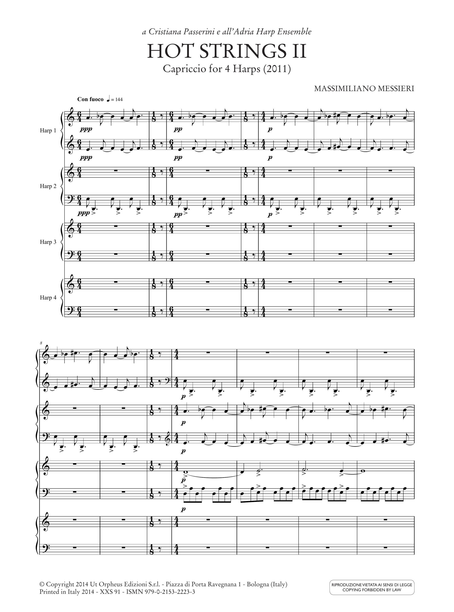 Messieri, Massimiliano: Hot Strings II. Capriccio per 4 Arpe (2011) - Image 2