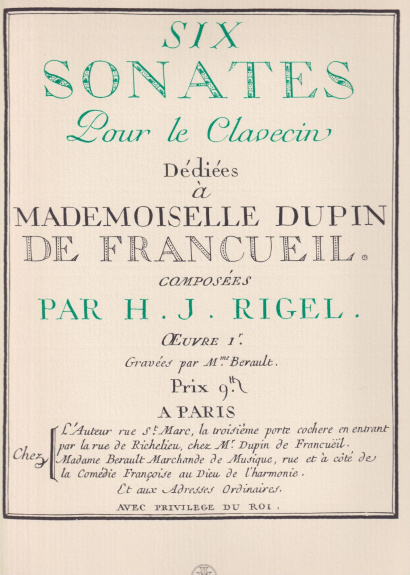 Rigel, Henri-Joseph (1741–1799): Six Sonates op. 1