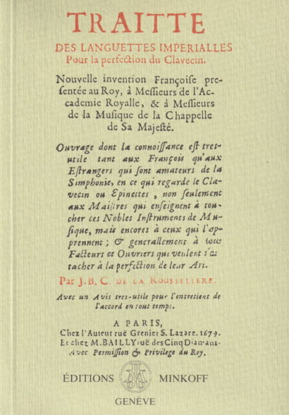 de la Rousselière, J.-B.-Ch.: Traitté des Languettes Impériales pour la Clavecin