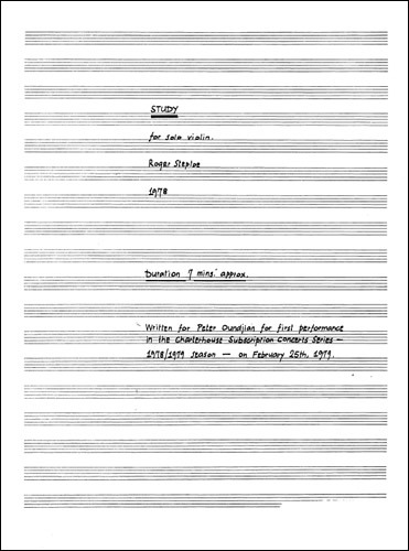 Steptoe, Roger - Study for Solo Violin
