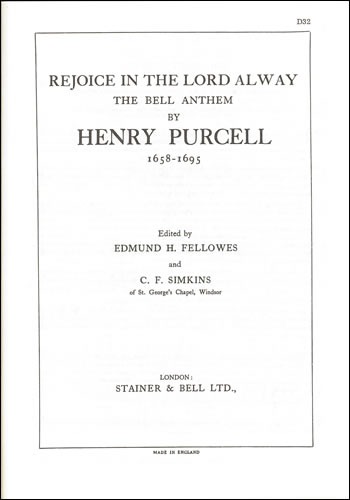 Purcell, Henry - Rejoice in the Lord (The Bell Anthem)