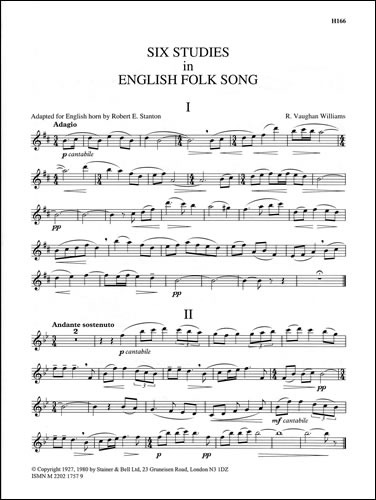 Vaughan Williams, Ralph - Six Studies in English Folk Song for Cor Anglais and Piano