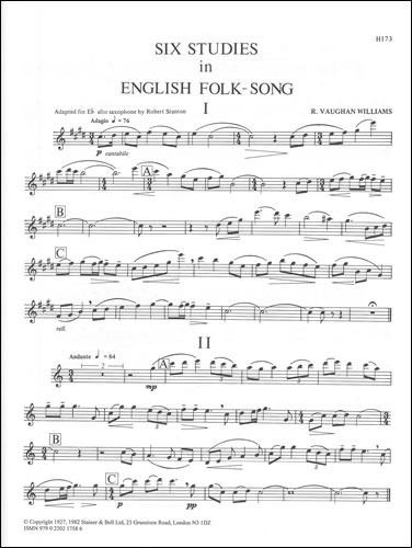 Vaughan Williams, Ralph - Six Studies in English Folk Song for E flat Saxophone