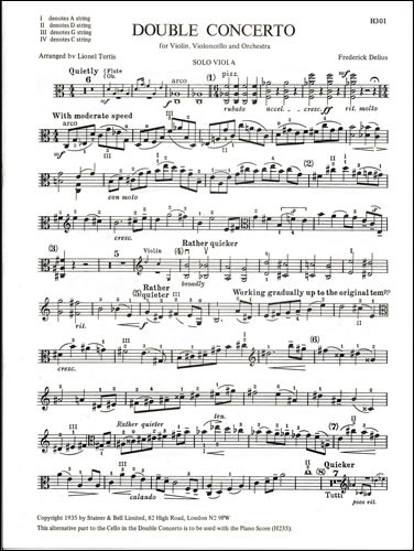 Delius, Frederick - Double Concerto arranged by Lionel Tertis for Violin, Viola and Piano