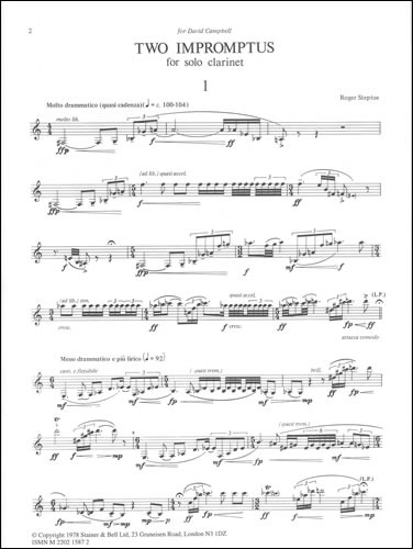 Steptoe, Roger - Two Impromptus for Solo Clarinet