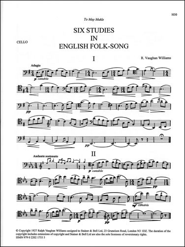 Vaughan Williams, Ralph - Six Studies in English Folk Song. Cello part