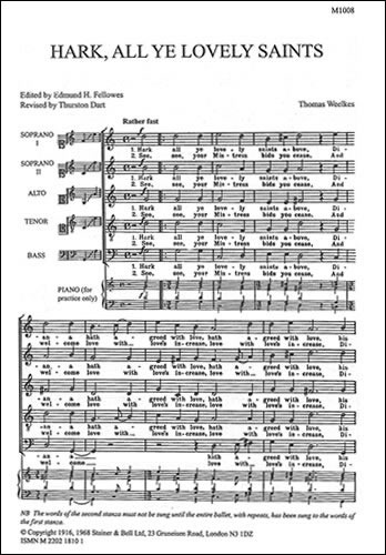 Weelkes, Thomas - Hark, all ye lovely saints above
