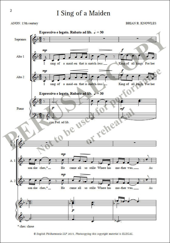 Knowles, Brian - I Sing of a Maiden (SSAA)