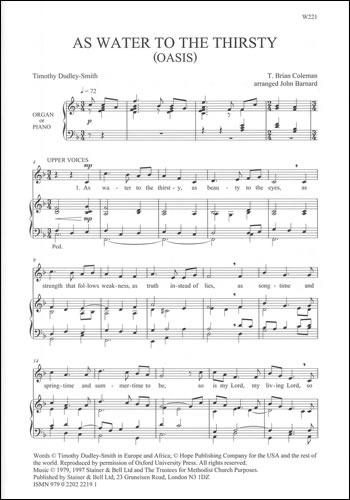 Coleman, T Brian - As water to the thirsty. SATB & Org or Piano