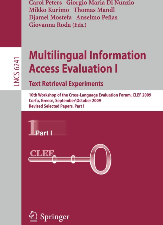 Book cover / Buchcover: Multilingual Information Access Evaluation I - Text Retrieval Experiments